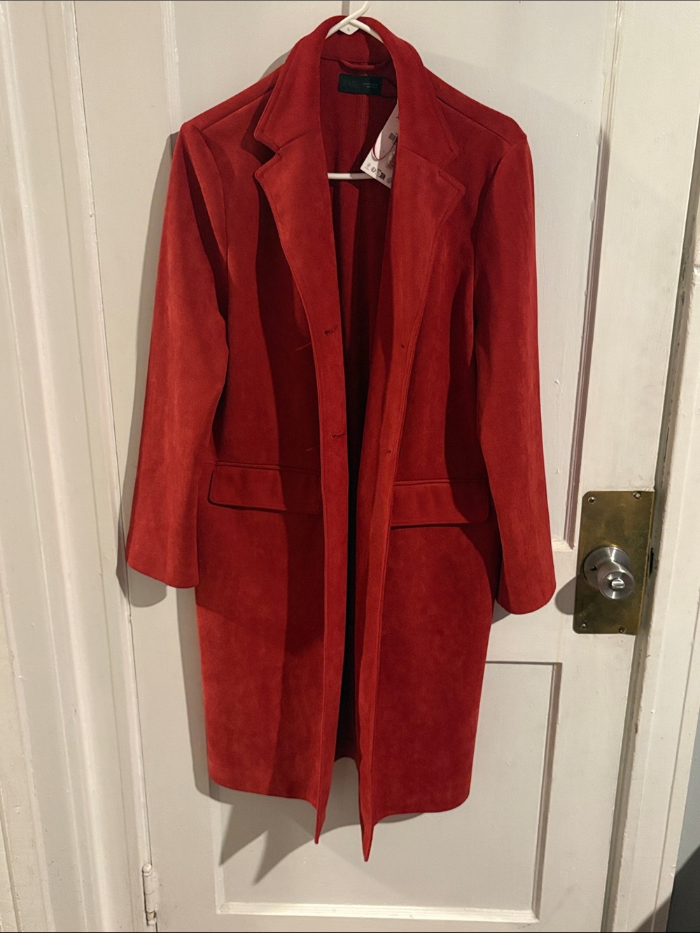 Zara Red Suede Long Trench Coat